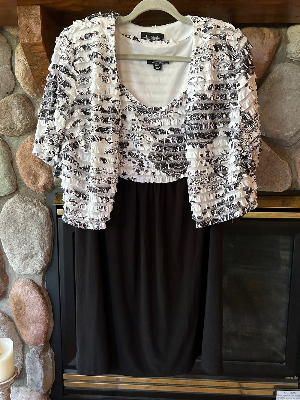 R&M Richards Black and White Ruffles Two-Piece Dress Set, Size 20W (Petite)